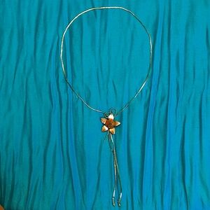 Gold Bolero-Style Necklace with Rose Pendant